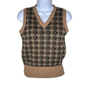 Vintage Monogram Grandpa Sweater Vest Made in Japan Baar Beards V-Neck SMALL